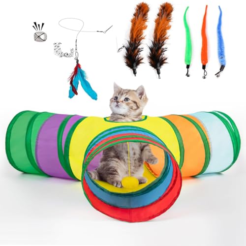 Qpets® Cat Toys Rainbow Tunnel Set - Interactive 11-Piece Cat Toy Bundle with Retractable Wand, Feather Worms & Bells for Active Play, Hunting Instinct Stimulation & Anxiety Relief Qpets® Cat Toys Rainbow Tunnel Set - Interactive 11-Piece Cat Toy Bundle with Retractable Wand, Feather Worms & Bells for Active Play, Hunting Instinct Stimulation & Anxiety Relief